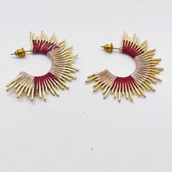 MESTIERE NY Earrings Theodora Hoop New on Card Red Gold Tone Pierced Signed - Picture 5 of 11